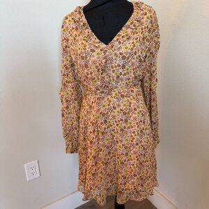 Scotch & Soda Maison Scotch Floral Mini Dress Boho Peach Long Sleeve Size S